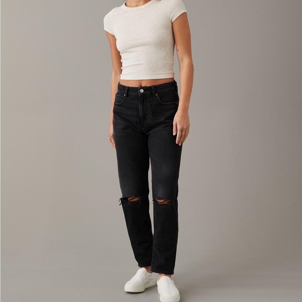American Eagle Outfitters Black Distressed Straight Jeans
